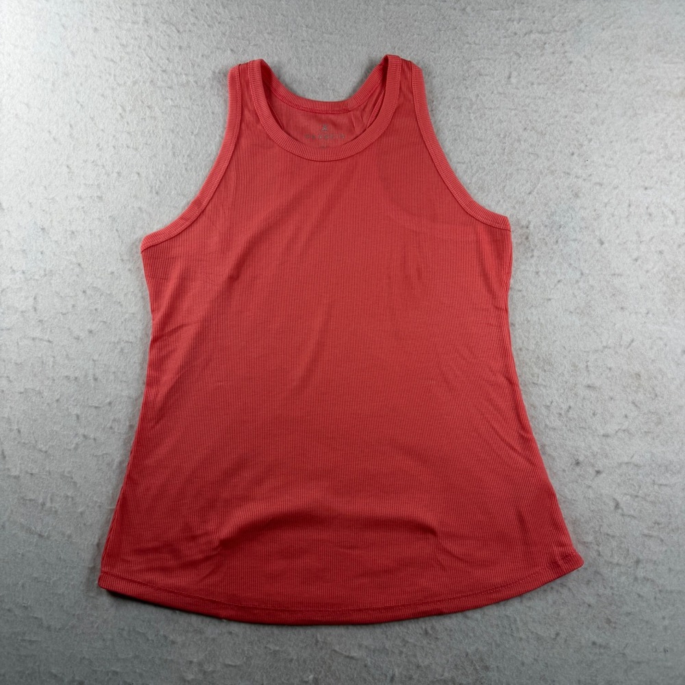 Danskin Womens Ribbed Racerback Active Tank Top Coral Pink Crew Neck Size S